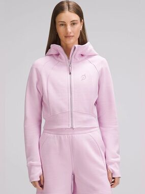Lululemon X Peleton Collab Scuba Full Zip Cropped Hoodie Pink Hooded size 8